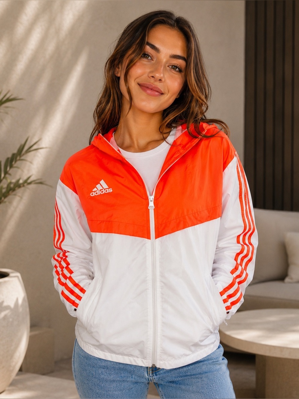 Adidas Windbreaker Jacket Womens Large NWT Hooded Full Zip Colorblock